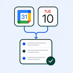 Google and Apple Calendar events flowing into a review list
