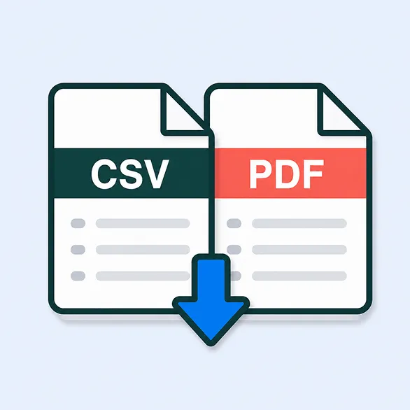 CSV and PDF documents with a shared download arrow